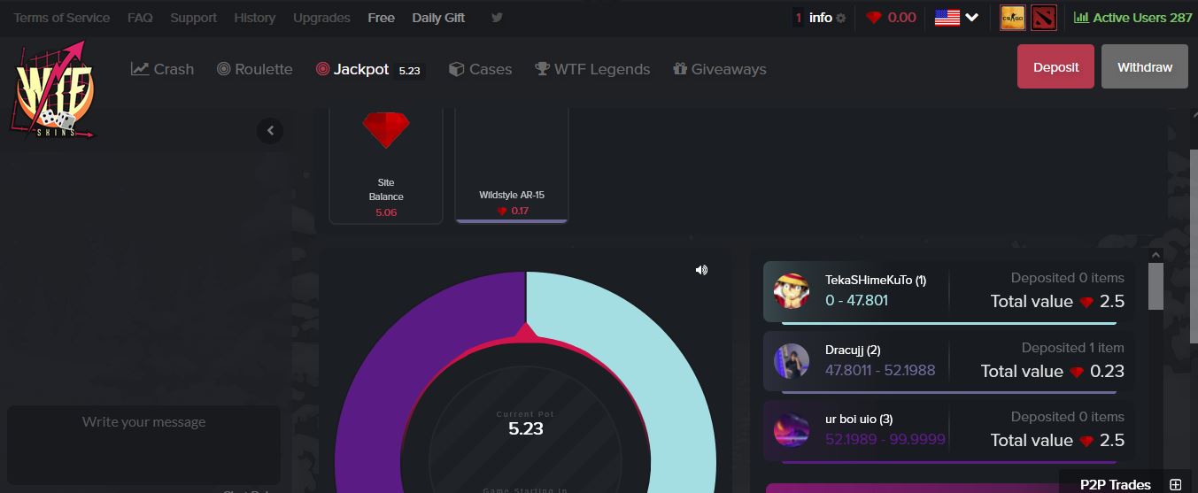 WTFSkins Jackpot Site