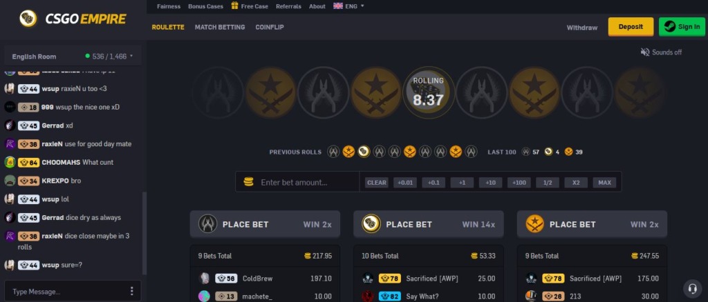 The Best CSGO Roulette Sites > Spin & Win > Bet Skins