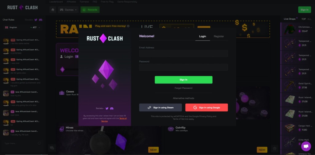 RustClash Review > Bet Rust Skins > 3 Cases Free